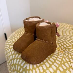 UGG Chestnut Baby Walker Boots with Pink Bow Accent